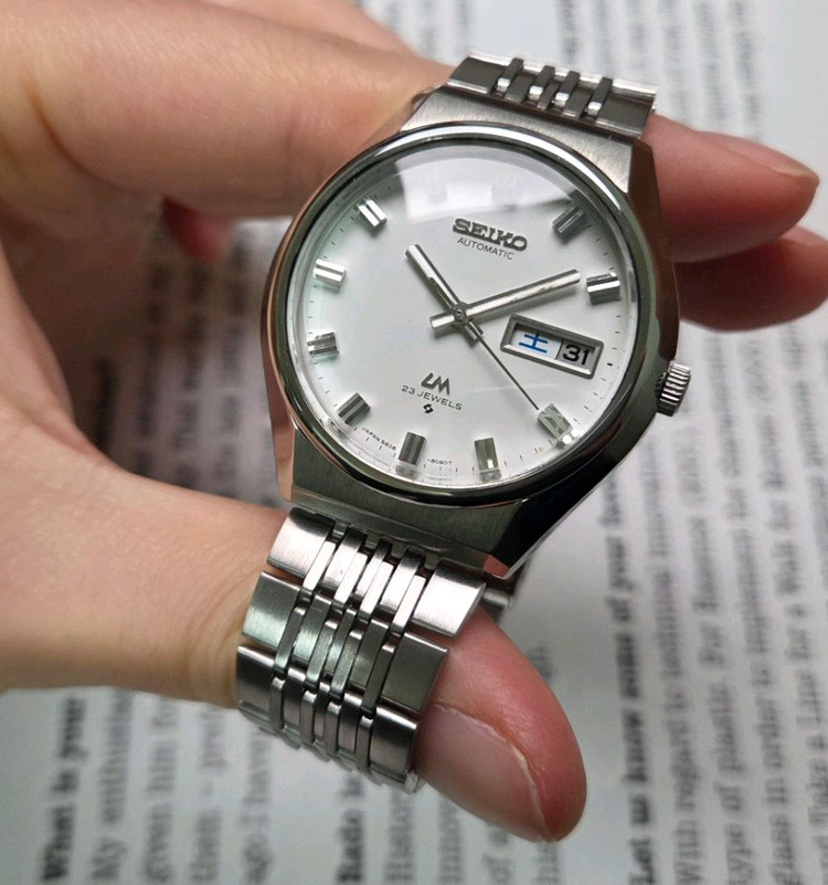레어] 빈티지 세이코 LM로드매틱 화이트판 한자 데이데이트 쌀알 브레이슬릿 ver.--3