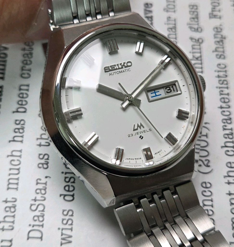 레어] 빈티지 세이코 LM로드매틱 화이트판 한자 데이데이트 쌀알 브레이슬릿 ver.--9