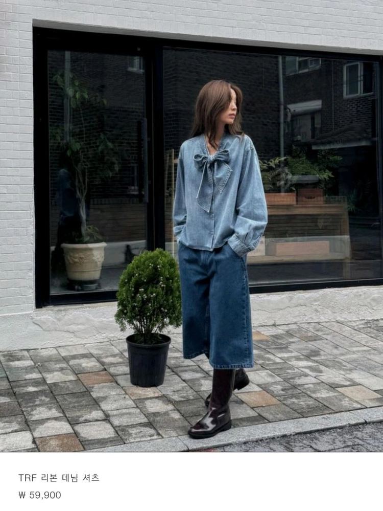 [미착용 새상품] ZARA 자라 리본 데님 셔츠 이미지