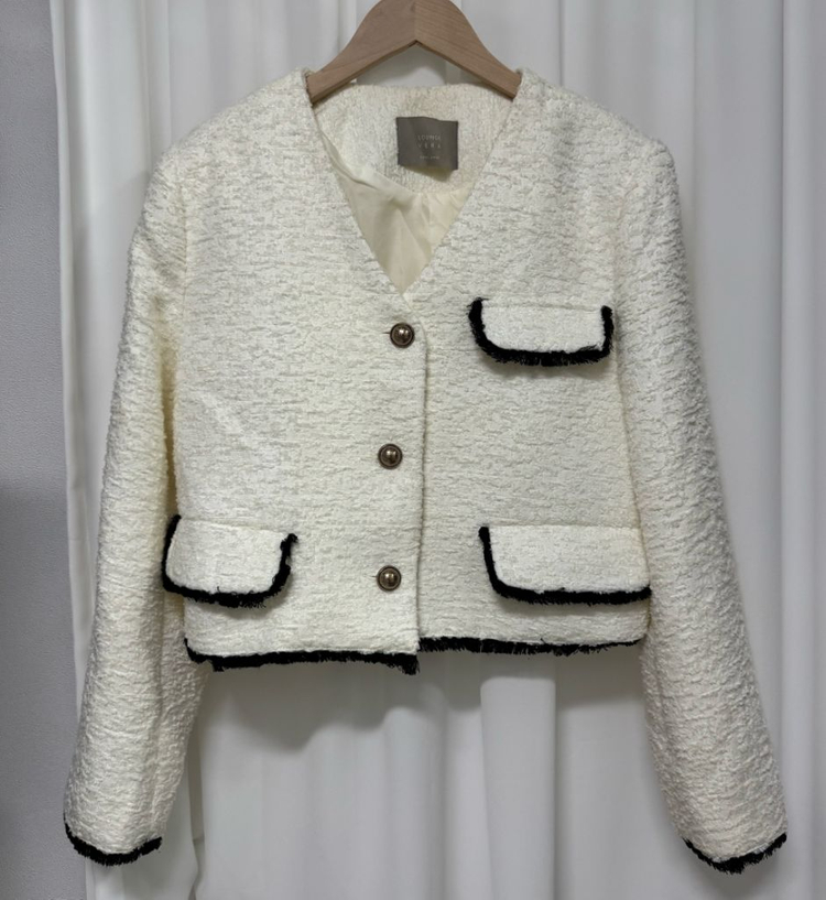 고퀄 프린지 아이보리 트위드 자켓 이미지