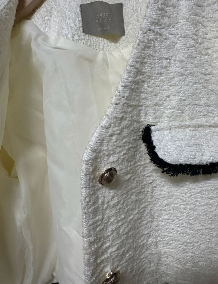 고퀄 프린지 아이보리 트위드 자켓 이미지