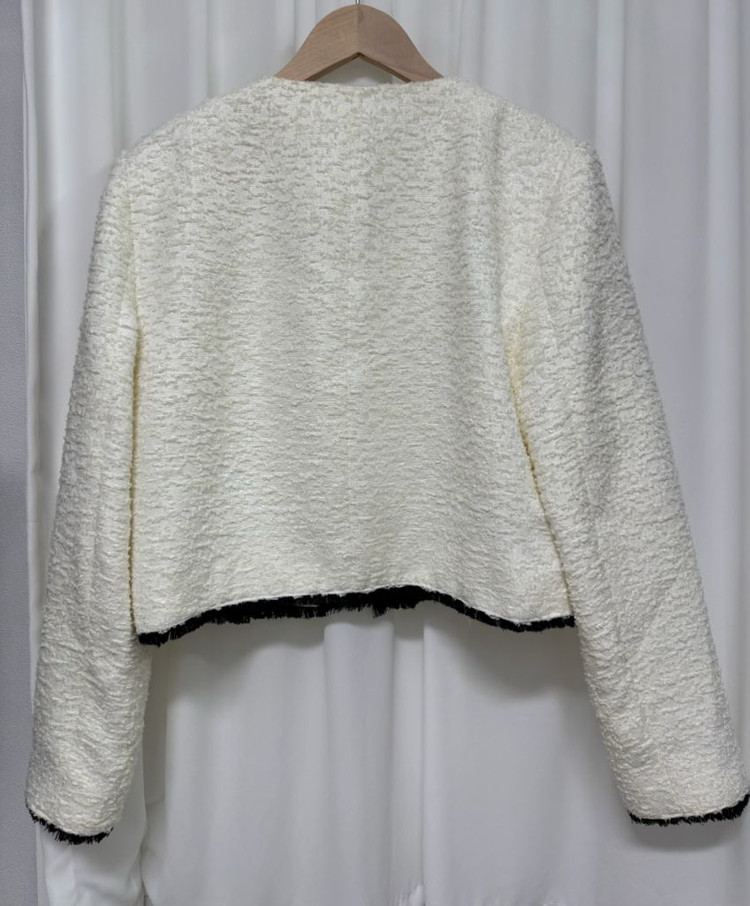 고퀄 프린지 아이보리 트위드 자켓 이미지