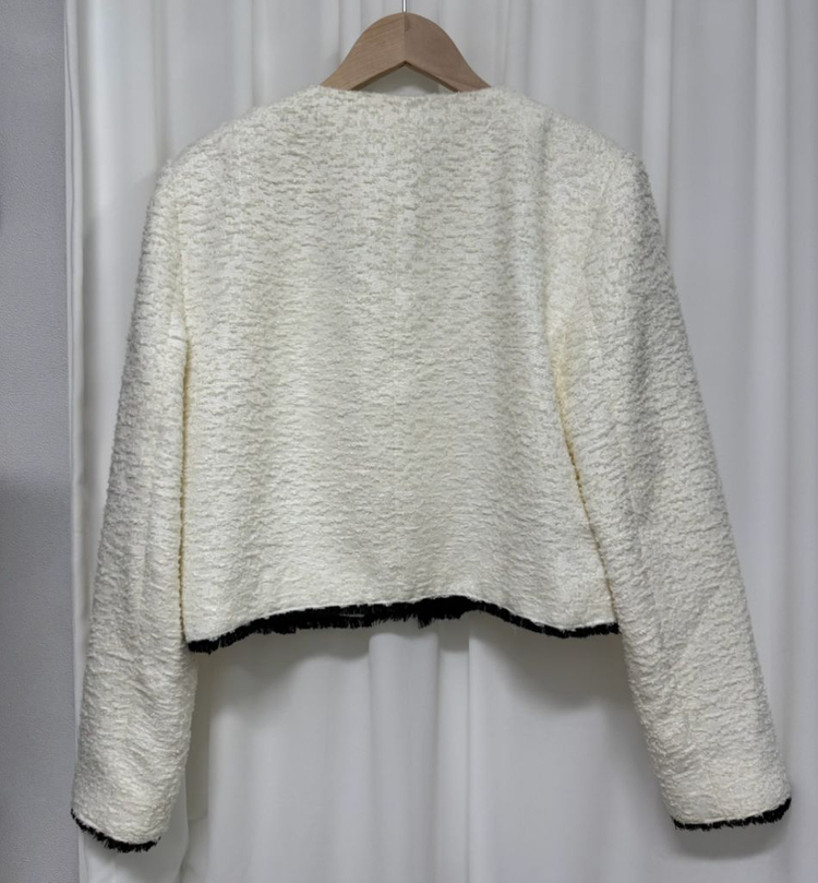 고퀄 프린지 아이보리 트위드 자켓 이미지