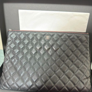 샤넬 캐비어 클래식 클러치 은장라지