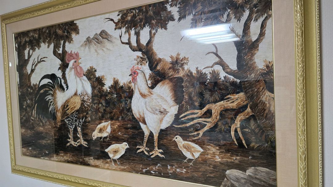 닭 그림 액자 우모화--1