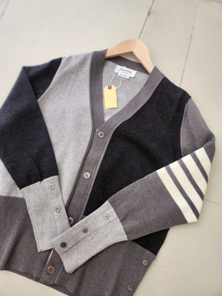 여성 톰브라운 사선 완장 블록 컬러 가디건--1