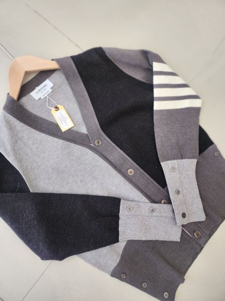 여성 톰브라운 사선 완장 블록 컬러 가디건--3