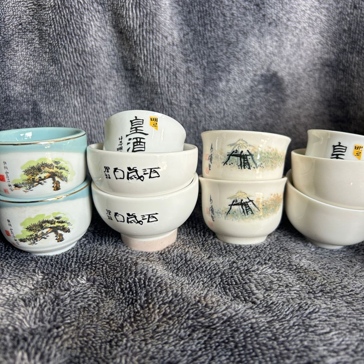 옛날 빈티지 우리나라 도자기 술잔 소주잔 정종잔 밀양도자기 국순당 백세주 행남사 설화 나주배술 배로 팝니다--0