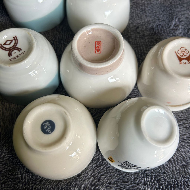 옛날 빈티지 우리나라 도자기 술잔 소주잔 정종잔 밀양도자기 국순당 백세주 행남사 설화 나주배술 배로 팝니다--6