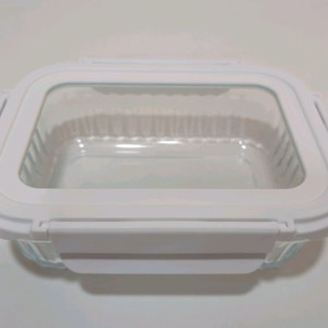 이쁜 투명 반찬통 화이트 내열유리 밀폐용기 직사각 600ml