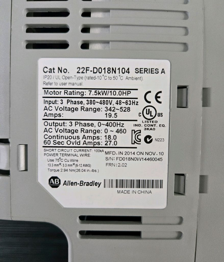 인버터 7.5kw/10hp 22F-D018N104 이미지