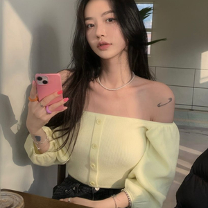 (새상품) 페일제이드 오프숄더 니트 레몬 옐로우 프리 이미지