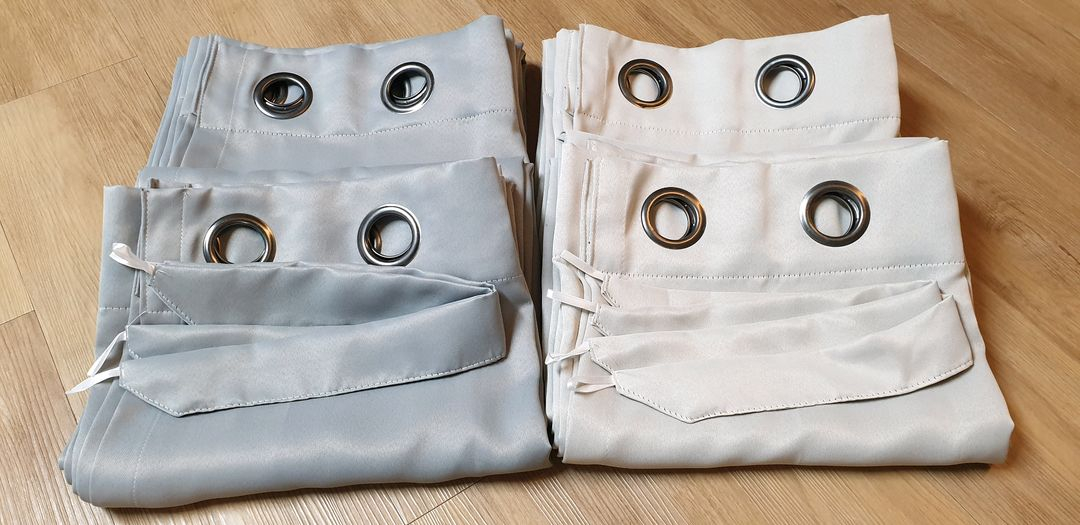 쉬즈홈 트루디 아일렛 암막 커튼 4P (아이보리, 그레이)--1