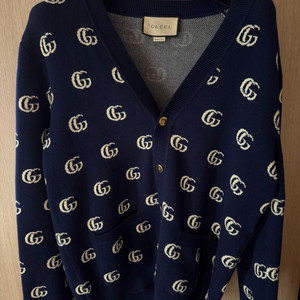 구찌 GG 자카드 금장 전재준 가디건 네이비 L