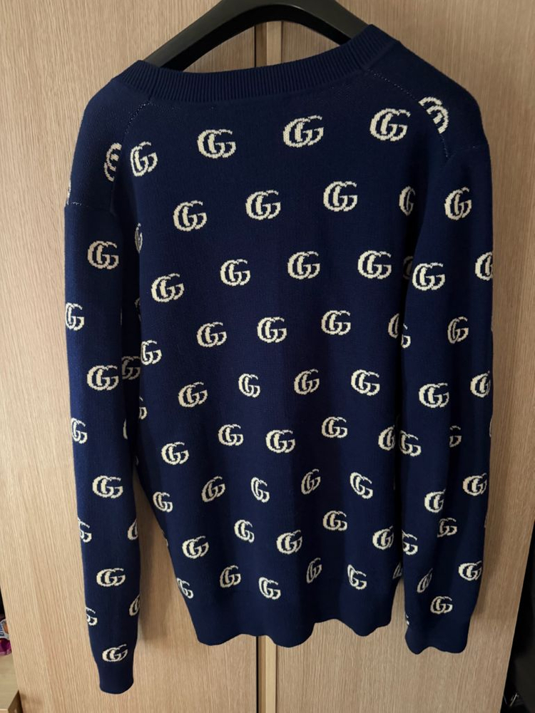 구찌 GG 자카드 금장 전재준 가디건 네이비 L--1