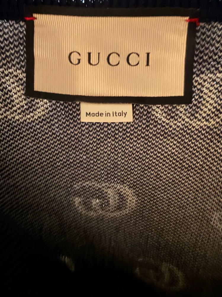 구찌 GG 자카드 금장 전재준 가디건 네이비 L--2