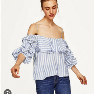 자라 스트라이프 오프숄더 블라우스 S사이즈 이미지