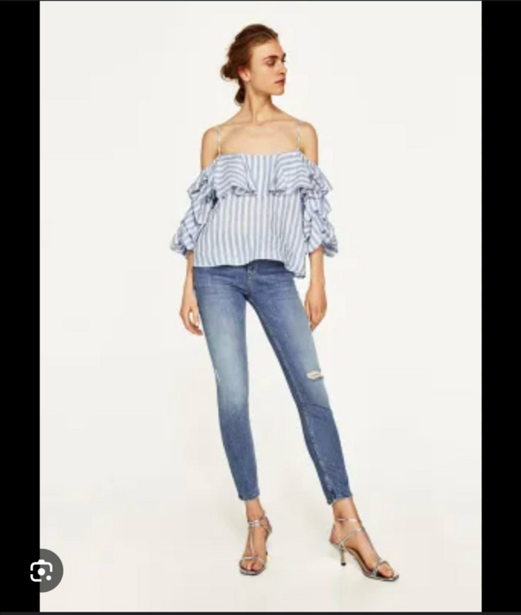 자라 스트라이프 오프숄더 블라우스 S사이즈 이미지
