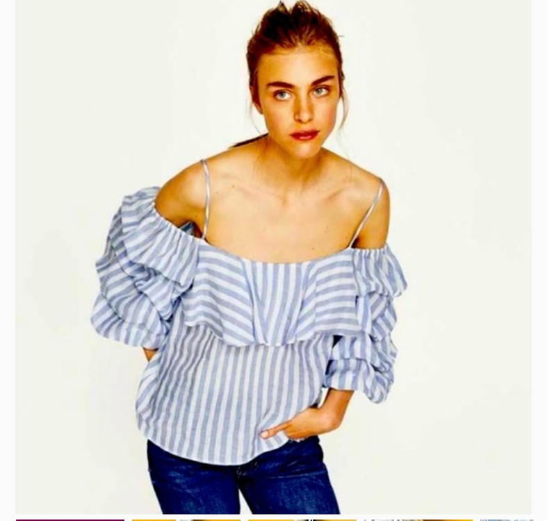 자라 스트라이프 오프숄더 블라우스 S사이즈 이미지