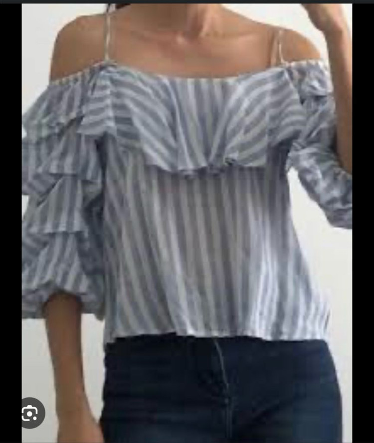 자라 스트라이프 오프숄더 블라우스 S사이즈 이미지