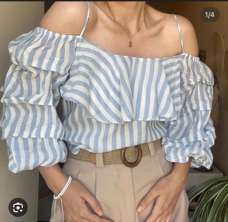자라 스트라이프 오프숄더 블라우스 S사이즈 이미지