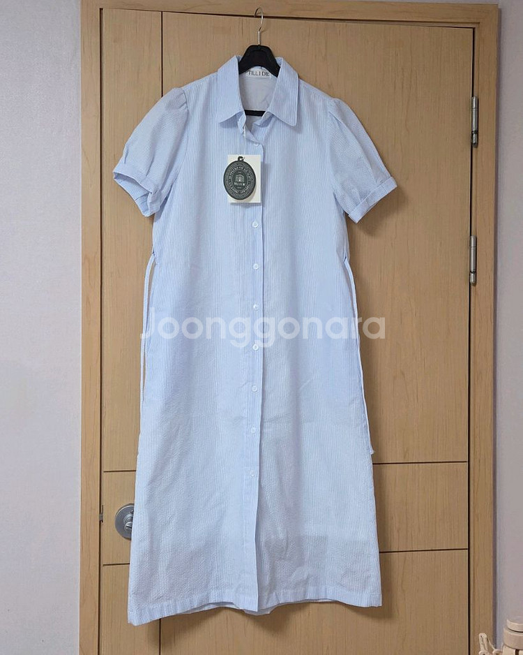 택달린새상품) 틸아이다이 스트라이프 시어서커 원피스 블루 하늘색 스트링 반팔--3