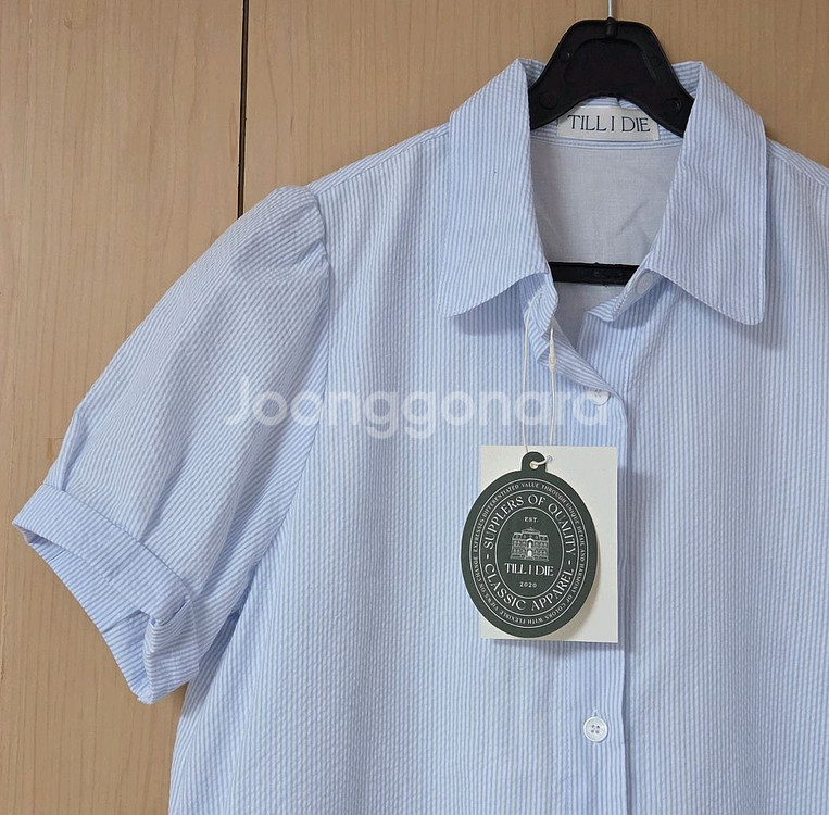 택달린새상품) 틸아이다이 스트라이프 시어서커 원피스 블루 하늘색 스트링 반팔--5