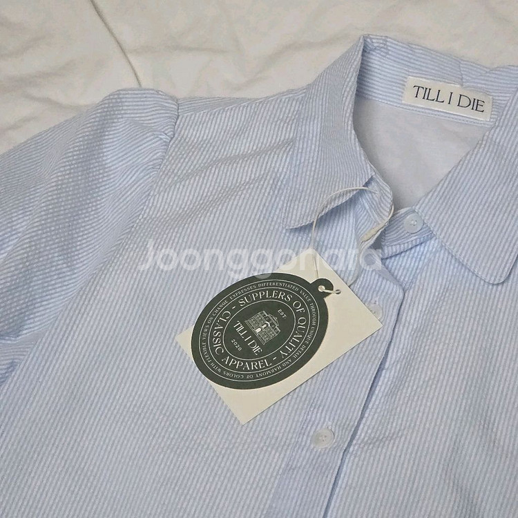 택달린새상품) 틸아이다이 스트라이프 시어서커 원피스 블루 하늘색 스트링 반팔--7