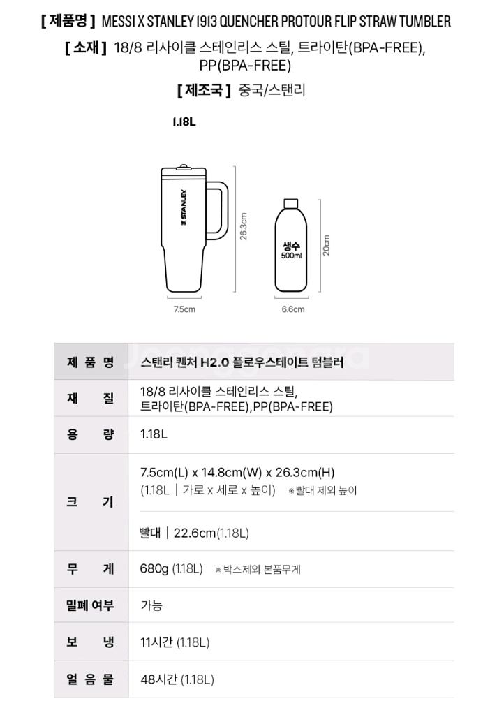 (새상품)스탠리 [MESSI X STANLEY] 퀜처 프로투어 플립 스트로 텀블러 1.18L 메시 고트 핑크 팝니다--5