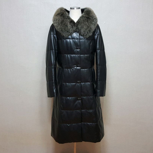 쥬비드 폭스후드 램스킨(양가죽) 덕다운 여성 롱패딩코트 66-날씬77 거의새것