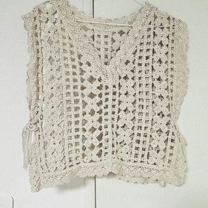 아이보리 뜨개질 조끼 크로셰 베스트