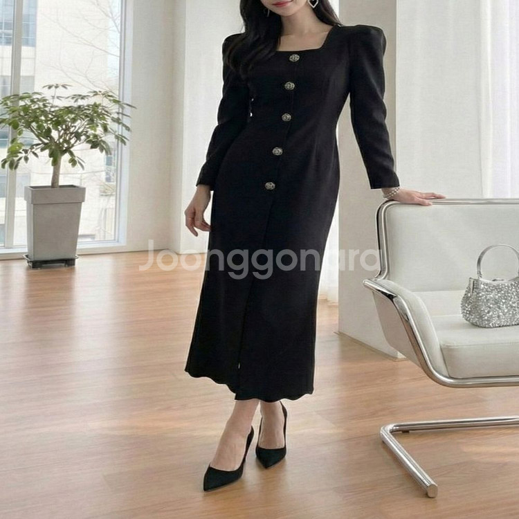 스퀘어넥 롱 원피스 하객룩 오피스룩 데이트룩(M)ㅡ무배--1