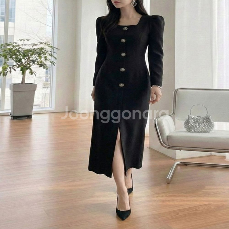 스퀘어넥 롱 원피스 하객룩 오피스룩 데이트룩(M)ㅡ무배--3