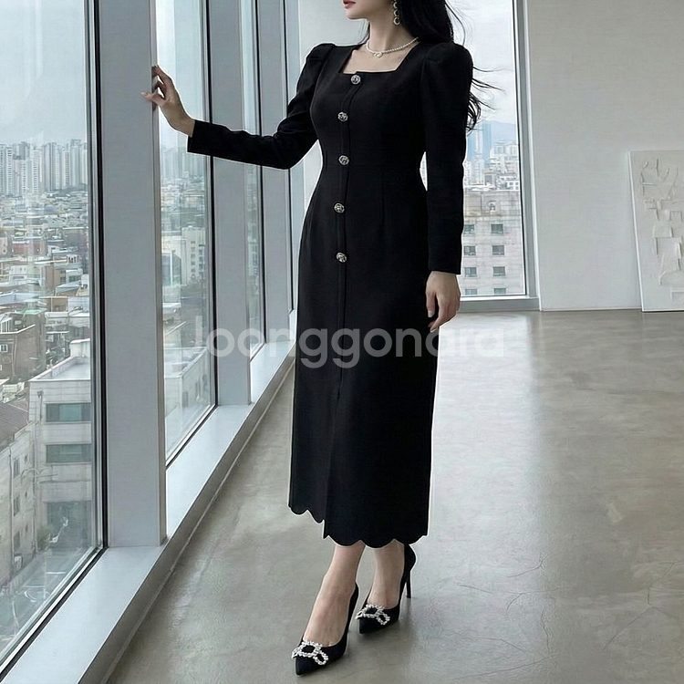 스퀘어넥 롱 원피스 하객룩 오피스룩 데이트룩(M)ㅡ무배--4