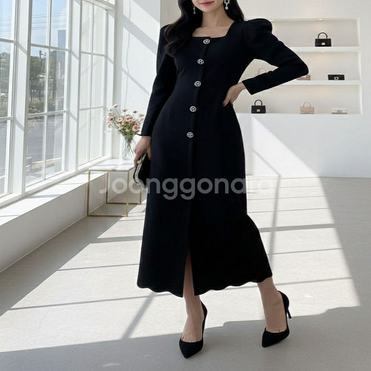 스퀘어넥 롱 원피스 하객룩 오피스룩 데이트룩(M)ㅡ무배--5