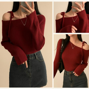 오프숄더 니트 (와인,블랙,아이보리/새상품)
