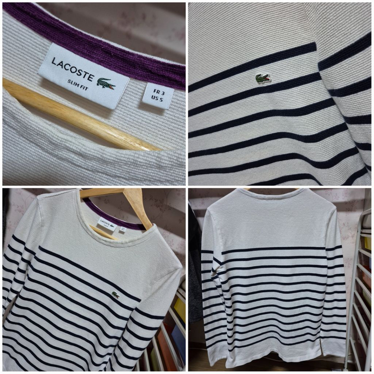386 ) 면100% 라코스테 스트라이프 티셔츠--2