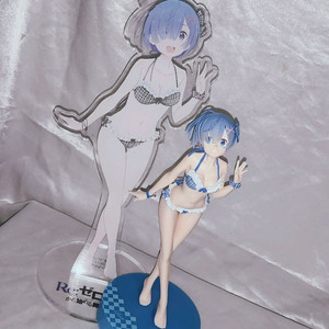 리제로 렘 체크무늬 수영복 미소녀 고전피규어 빅 아크릴스탠드 일괄 이미지