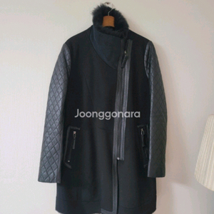 카시바디 양털 가죽배색 코트(가슴둘레90)