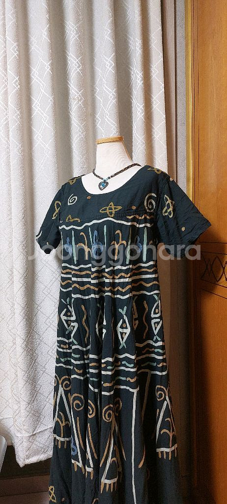 에스닉 패턴 블랙 원피스--1