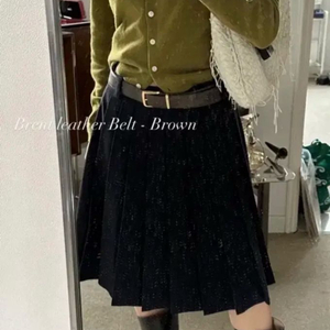 실사0/ 리본빛 ribbonbit Pleated Midi Skirt Navy S