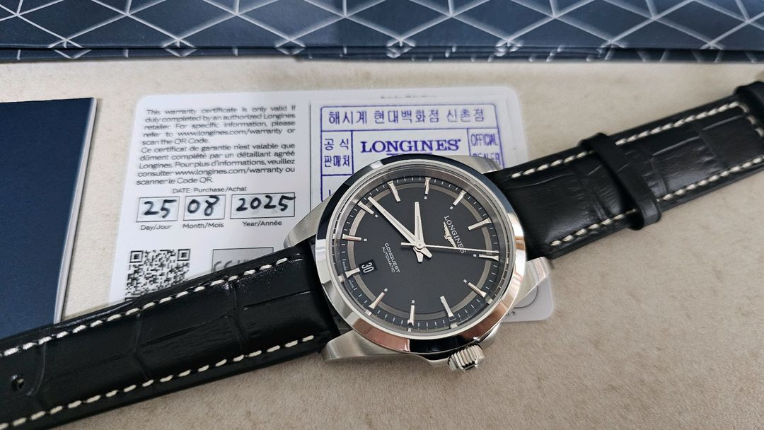 론진 콘퀘스트 38mm 블랙 L3.720.4.52.6 이미지