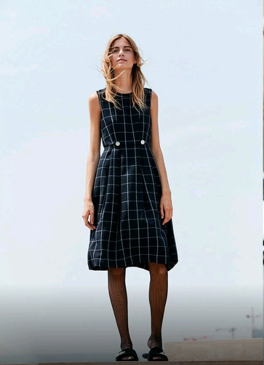 끌로디피에로 체크 슬리브리스 플리츠원피스--1