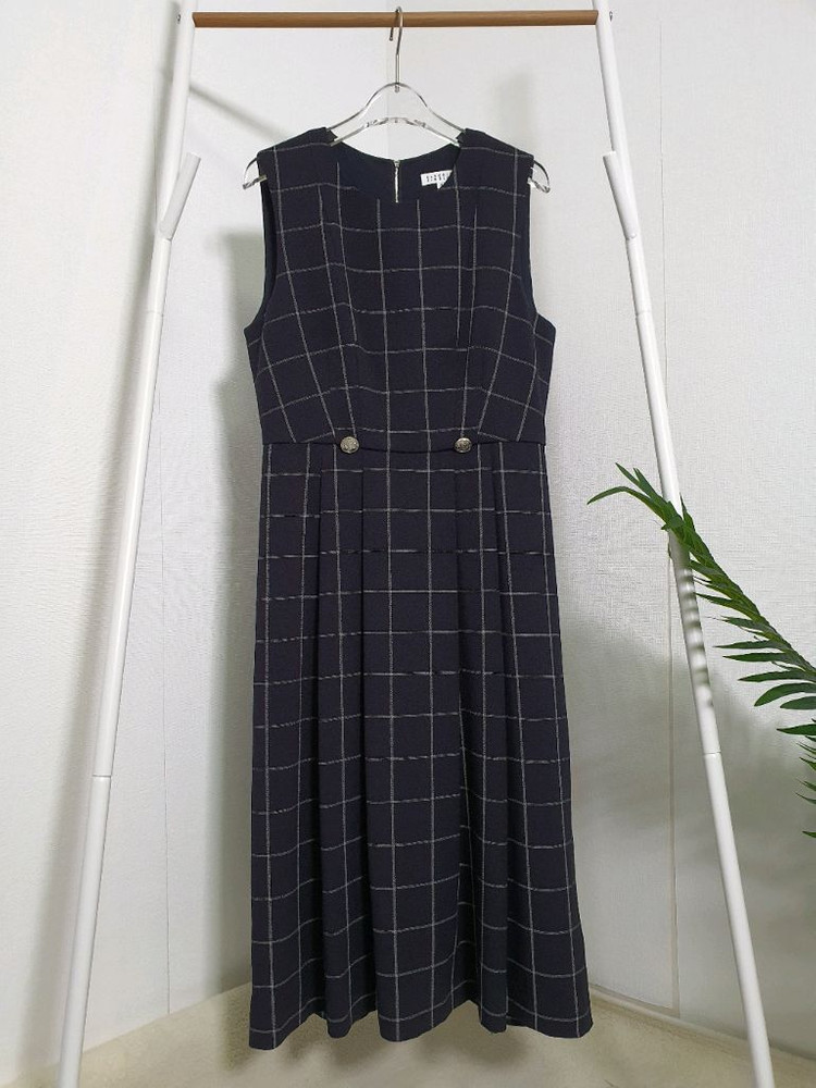 끌로디피에로 체크 슬리브리스 플리츠원피스--2