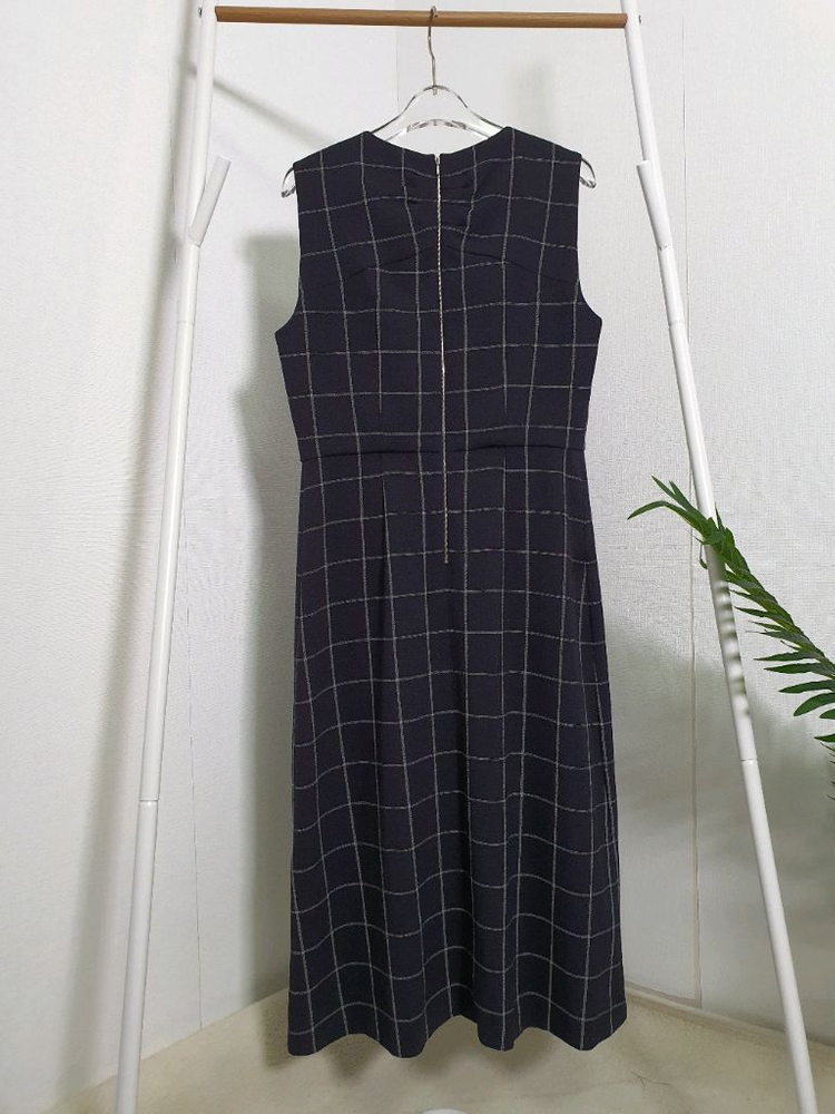 끌로디피에로 체크 슬리브리스 플리츠원피스--8