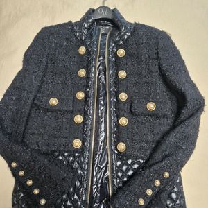 발망 금장버튼 트위드 자켓