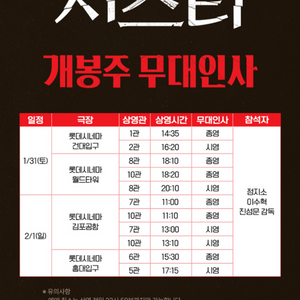 시스터 무대인사 롯데 홍대 17:15분 정지소 이수혁