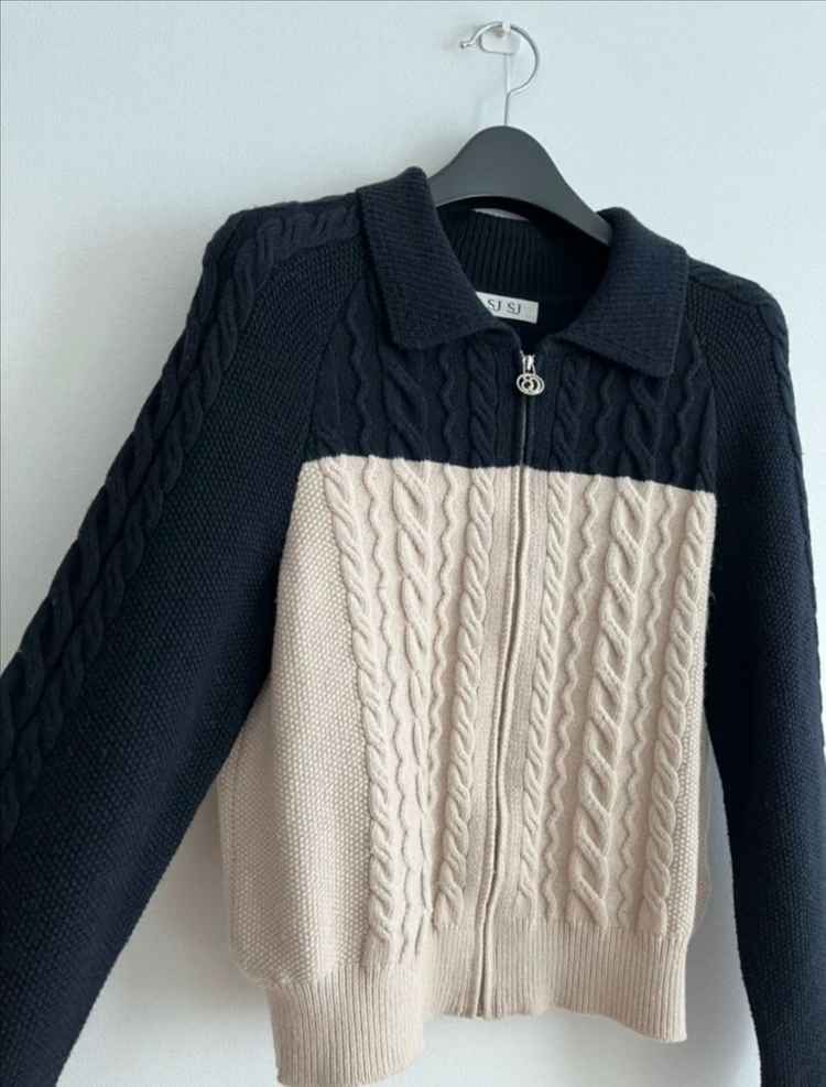 SJSJ 케이블 니트 집업 가디건--1