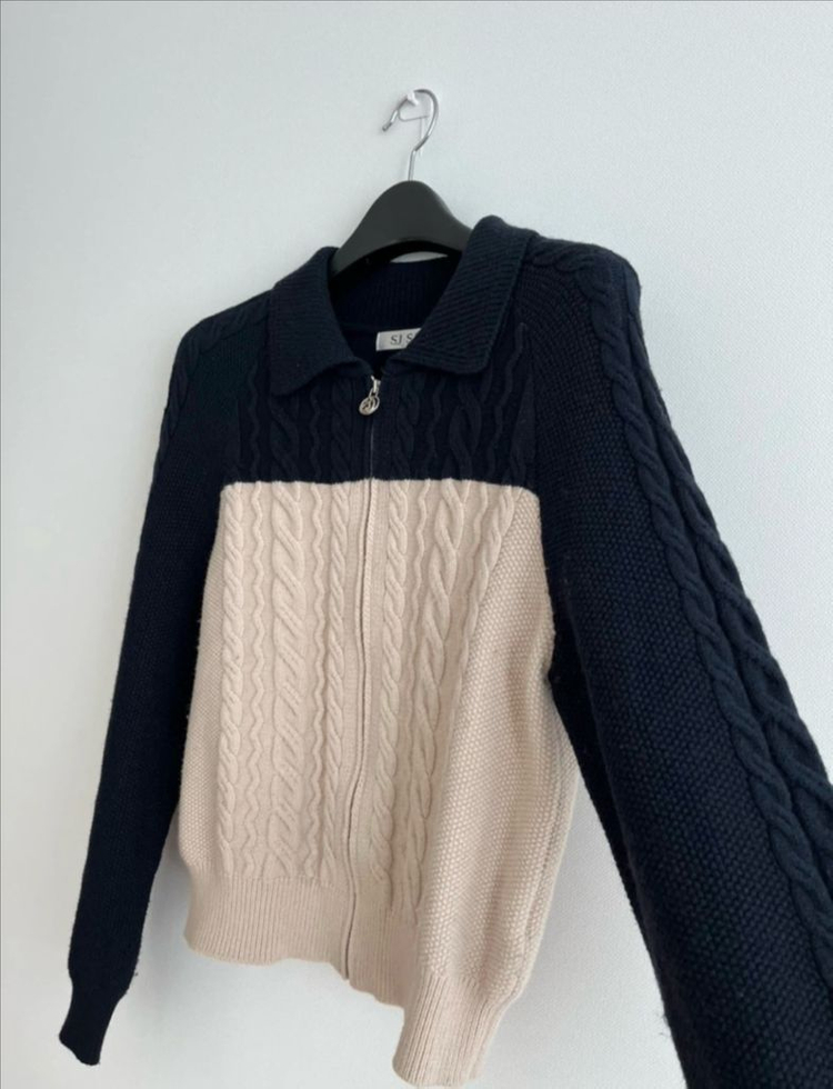 SJSJ 케이블 니트 집업 가디건--2