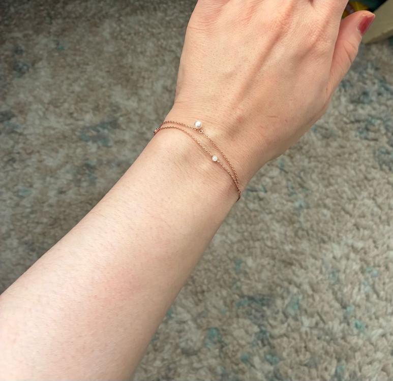 스톤 앤지 로즈골드 펄 팔찌--1